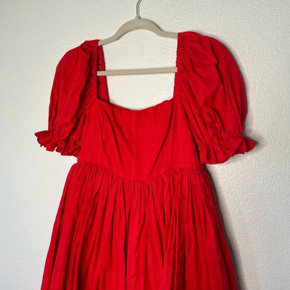 Lulu’s A Day in Paris Red Square Neck Puff Sleeve Babydoll Dress - Picture 4 of 8
